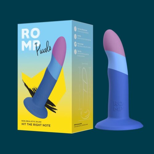 Romp Piccolo non-realistic dildo in blue, pink, and purple