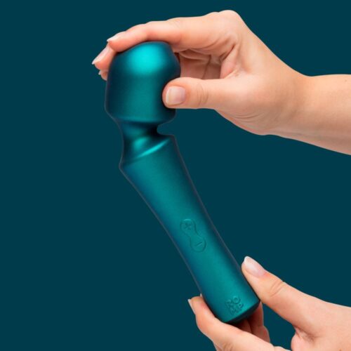 Romp Presto Wand Vibrator in green held by a hand