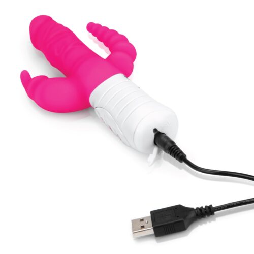 rr-007pnk_10jpg Rabbit Essentials Rechargeable Slim Double Penetration Rabbit Vibrator