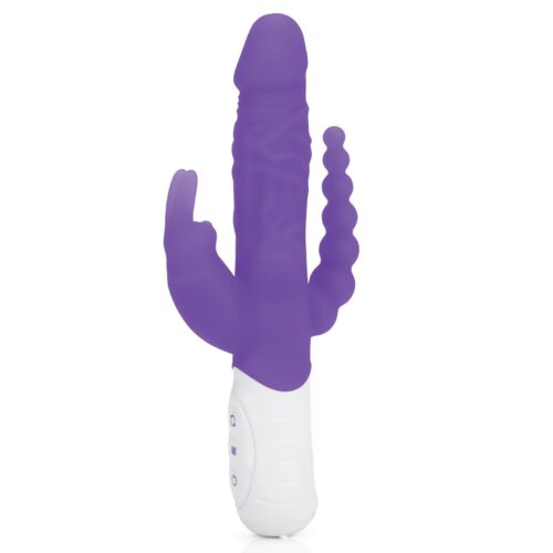 rr-007pur_01jpg Rabbit Essentials Rechargeable Slim Double Penetration Rabbit Vibrator