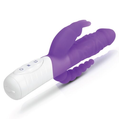 rr-007pur_03jpg Rabbit Essentials Rechargeable Slim Double Penetration Rabbit Vibrator