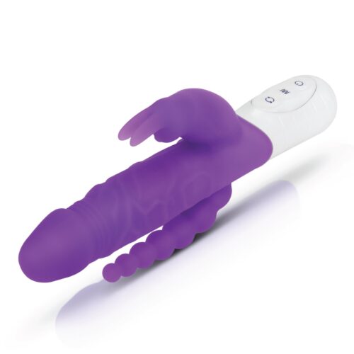 rr-007pur_04jpg Rabbit Essentials Rechargeable Slim Double Penetration Rabbit Vibrator
