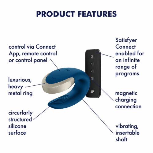 Satisfyer Double Love Partner Vibrator with remote control, featuring a silicone surface
