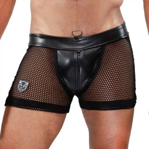 Black mesh shorts with a zipper