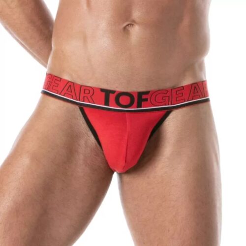 Red men's underwear with black waistband