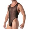 Model in a sheer black bodysuit