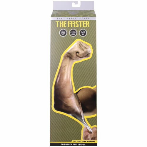 Fort Troff The Ffister Fisting Glove packaging, features a muscular arm and glove design