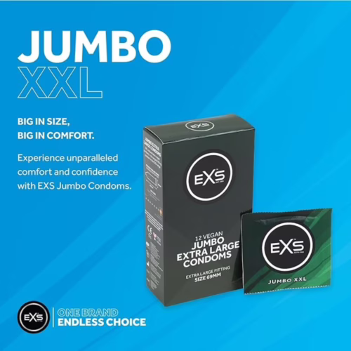 EXS Jumbo Extra Large Condoms box with individual condom wrapper