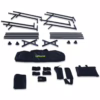 Various black components including bars and a bag