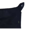 Close-up of a black bag with a strap and logo