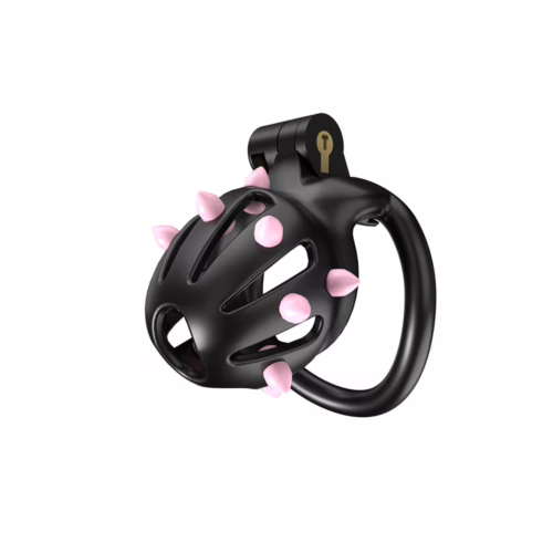 Cellmate Flexispike Chastity Cage in black with pink spikes