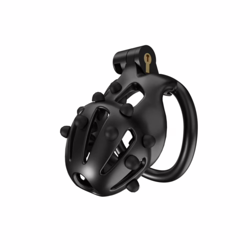Cellmate Flexispike Chastity Cage in black with spike accents