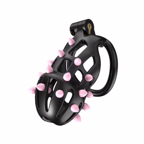 Cellmate Flexispike Chastity Cage in black with pink spikes