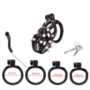 Cellmate Flexispike Chastity Cage in black with pink spikes, includes lock and key