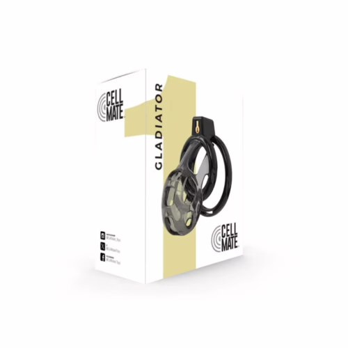 Explore new levels of intimacy with the Cellmate Gladiator Soft Chastity Cage. Cellmate Gladiator Soft Chastity Cage in black, displayed in its packaging