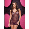 Model wearing a sheer purple halter mini dress with sparkling details