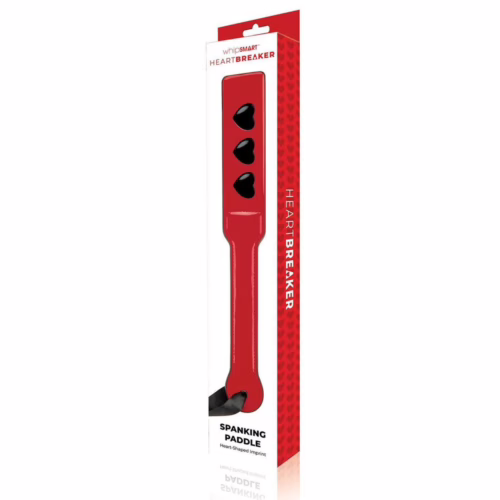 Whipsmart Heartbreaker Paddle in red and black, with heart-shaped impressions