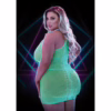 A model wearing a glow in the dark keyhole mini dress in green