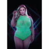 Model showcasing a glow-in-the-dark high cut teddy in neon green