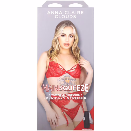 Anna Claire Clouds in red lingerie on Main Squeeze packaging
