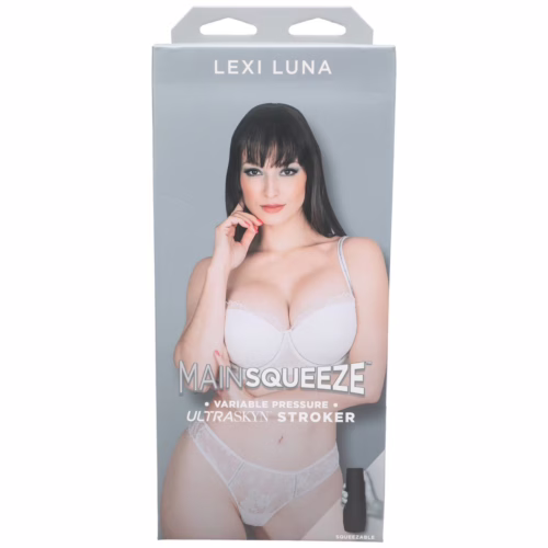 Main Squeeze Lexi Luna Ultraskyn Stroker Pussy packaging, featuring a model