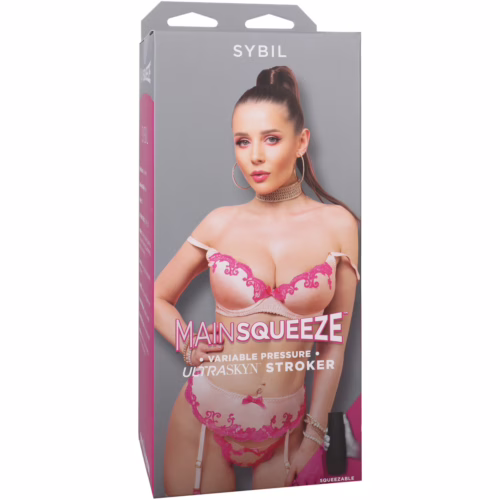 Main Squeeze Ultraskyn Stroker Pussy packaging featuring model Sybil