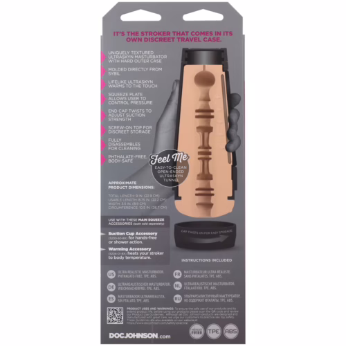 Main Squeeze Sybil Ultraskyn Stroker with textured inner tunnel and hard outer case