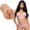 Explore pleasure with the Cami Strella Ultraskyn Pocket Pussy, available at The Loving Company. Cami Strella Ultraskyn Pocket Pussy, next to a model in pink lingerie