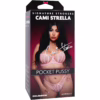 Experience pleasure with the Cami Strella Ultraskyn Pocket Pussy, now available. Cami Strella Pocket Pussy packaging, featuring a model in pink lingerie