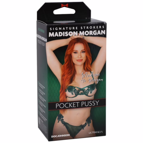 Experience pleasure with the Madison Morgan Ultraskyn Pocket Pussy Masturbator. Signature Strokers Madison Morgan Ultraskyn Pocket Pussy Masturbator packaging