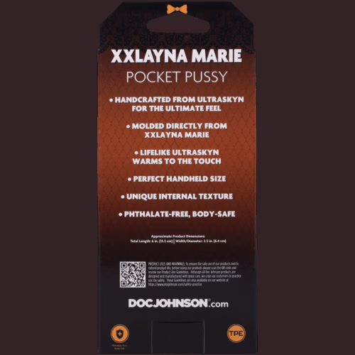 Experience the ultimate in pleasure with the XXLayna Marie Pocket Pussy, available at The Loving Company. XXLayna Marie Pocket Pussy packaging, handcrafted from Ultrasyn