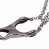 Silver triple chain nipple clamps, with a shiny finish and adjustable grips