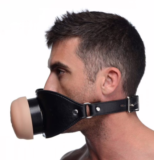 Black oral sex mouth gag with a realistic design