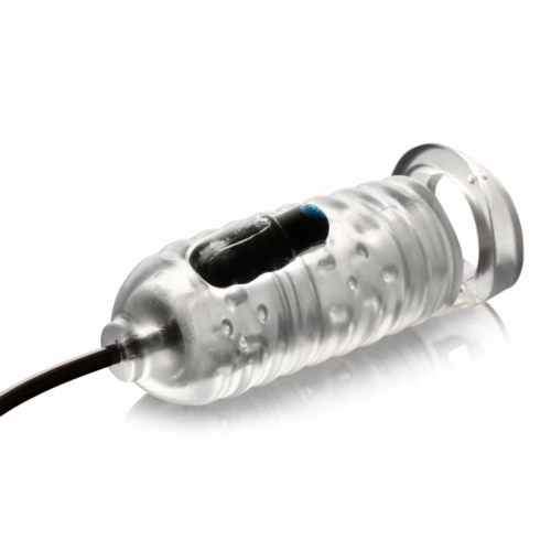 Clear textured device with a ball strap and a control button