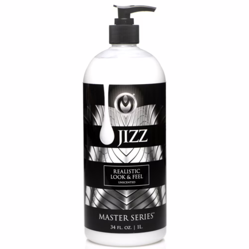 34 oz bottle of JIZZ lubricantwith pump top and realistic look & feel label
