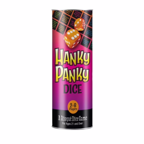 Get ready for a fun night with Hanky Panky Dice, a risqué game for adults! Hanky Panky Dice game canister with dice