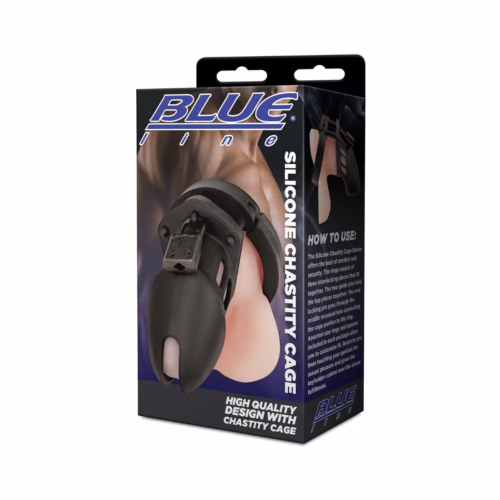 Discover the comfort and security of the Blue Line Silicone Chastity Cock Cage. Blue Line Silicone Chastity Cock Cage packaging