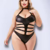Baci Halter Top Wetlook Teddy in black, with cut-out details