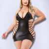 Baci Strappy Wetlook Mini Dress in black with side cutouts