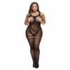 Baci Crotchless Bodystocking in black, featuring lace patterns