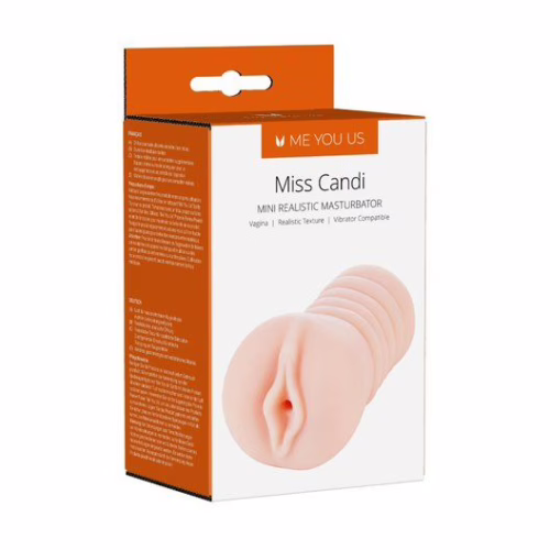 Miss Candi Mini Realistic Masturbator packaging, showcasing a lifelike design
