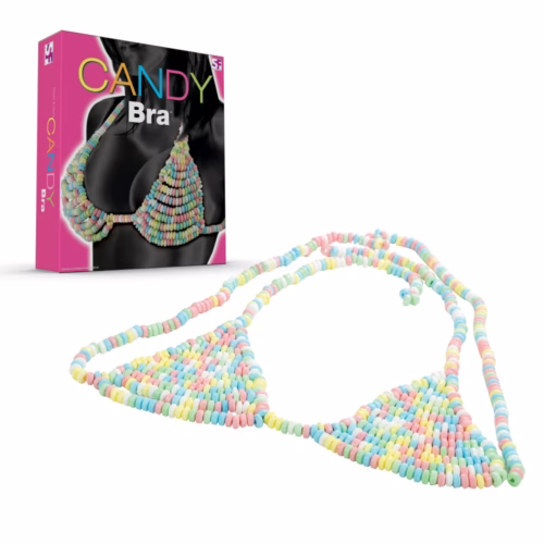 Add a sweet touch to your outfit with the Candy Bra, available now! Spencer And Fleetwood Sweet And Sexy Candy Bra in multicolor, displayed with packaging