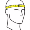 Head outline with measuring tape showing 58cm
