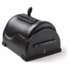 A stylish black storage box perfect for organization. A black curved storage box with a handle