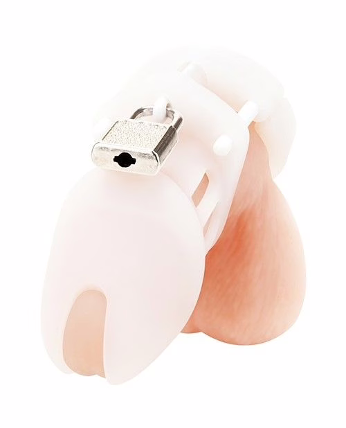 Discover the ultimate in secure chastity with this silicone cock cage. Blue silicone chastity cock cage with a lock