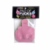 Express your feelings with this playful sticky note pad, perfect for a touch of humor. A pink sticky note pad in the shape of a hand with the text 'THE LAST FUCK I HAVE TO GIVE'