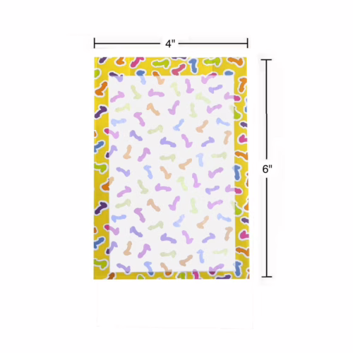 Add some humor to your notes with this fun penis notepad! Colorful penis-shaped notepad, measuring 4x6 inches with a white background