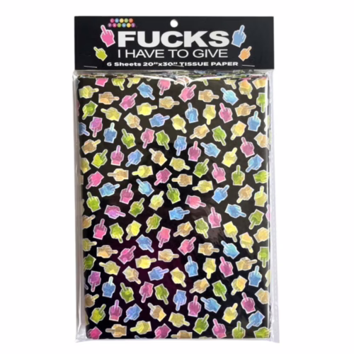Colorful tissue paper with middle finger graphics, 6 sheets 20"x30"