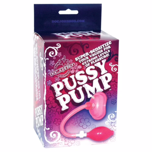 Pussy Pump product packaging, featuring vibrant colors and floral designs