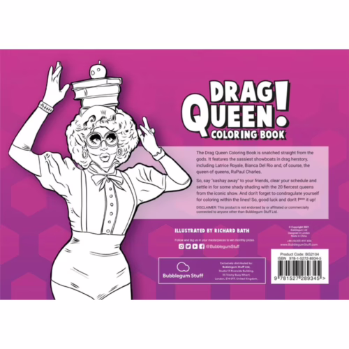 Unleash your creativity with the fabulous 'Drag Queen Coloring Book'! Cover of 'Drag Queen Coloring Book' featuring a drag queen with glasses and cakes